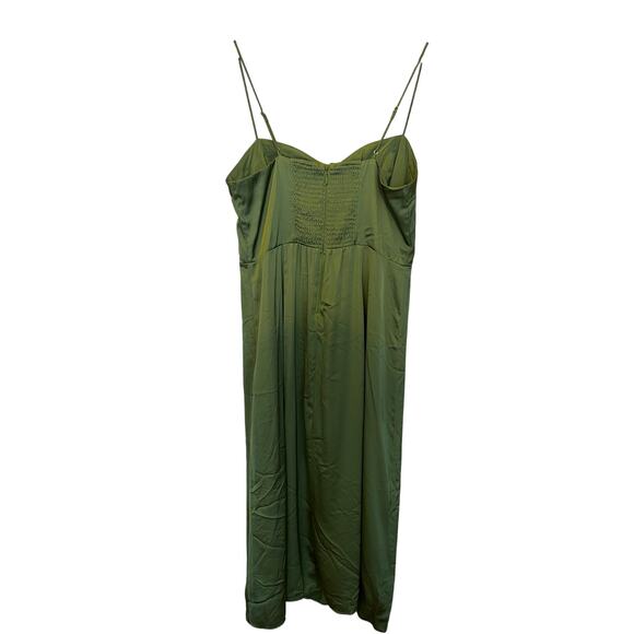 Abercrombie and Fitch Camille Green Satin Midi Dress Size Large Olive Green Date - Picture 8 of 11